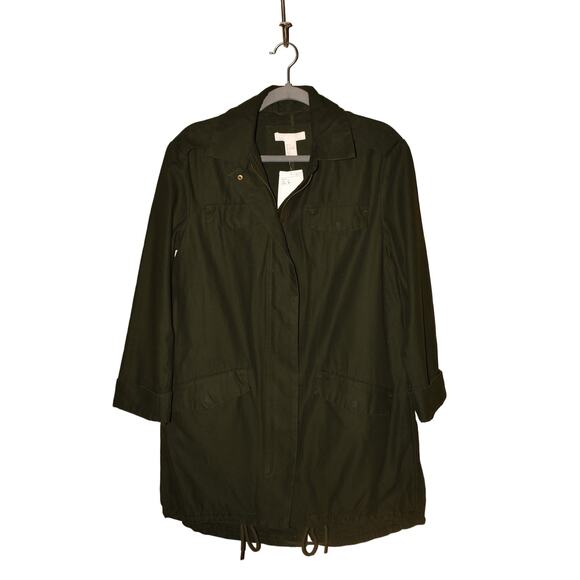H&M NEW $50 Olive Green Utility Jacket Zip Front‎ Drawstring Hem US Size 2 - Picture 2 of 4